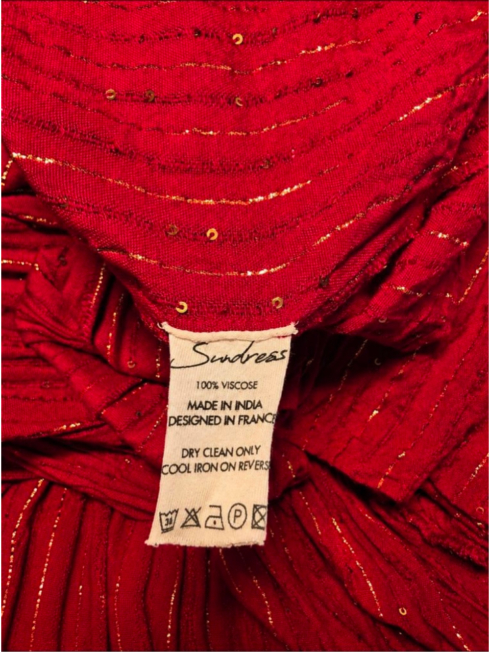 Sundress XS Red Gold Sequin Tie Strap Boho Resort Maxi Dress - Picture 9 of 11